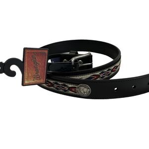 New Mens Wrangler Buffalo Nickel Black Leather Belt Western Aztec Print Large